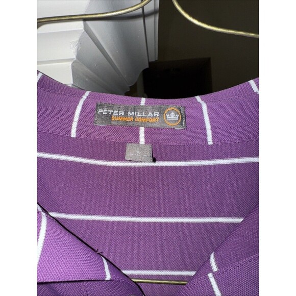 Peter Millar Summer Comfort Crown Sport Golf Shirt Mens Large Purple Strpe Logo - Picture 2 of 6